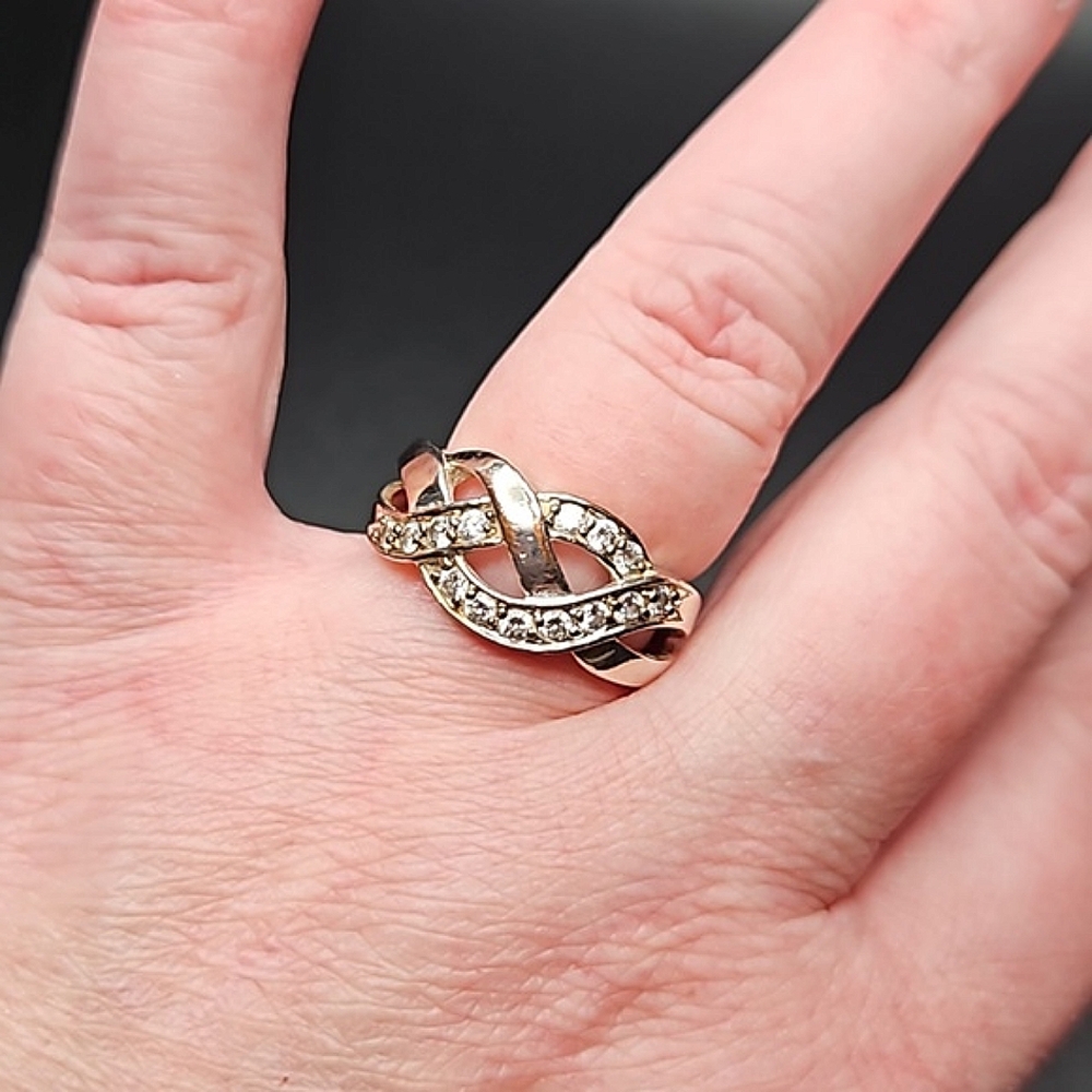 Sterling Silver Zircon Ring Y2K Marked IBB CN Weave Design Size 7 - Picture 6 of 6